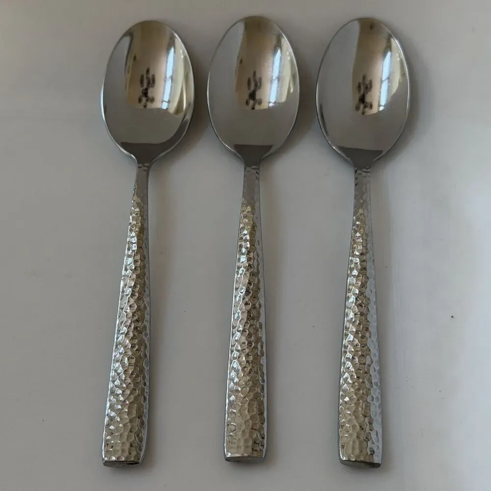 3pc Pier 1 Imports Hammered Soup Spoons 7 3/4” Stainless